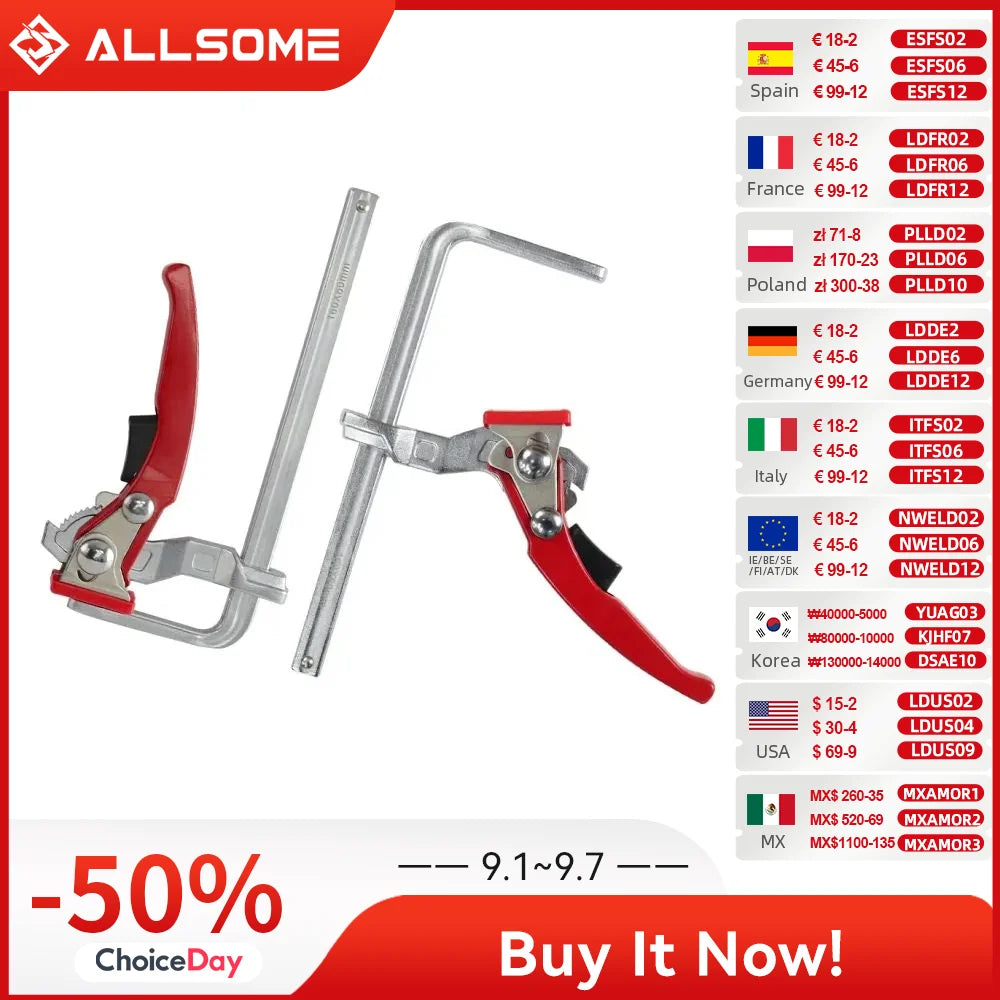 Allsome 2pcs Ratcheting Table Clamp, Quick Release Clamp For MFT and Guide Rail System, Bar Clamp