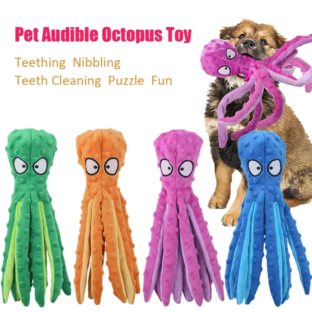 Dog Squeaky Toys Octopus - No Stuffing Crinkle Plush Dog Toys for Puppy Teething, Durable Interactive Dog Chew Toys for Small, M - Urbizia