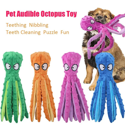 Dog Squeaky Toys Octopus - No Stuffing Crinkle Plush Dog Toys for Puppy Teething, Durable Interactive Dog Chew Toys for Small, M - Urbizia