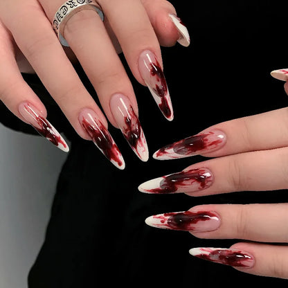 24Pcs Glitter Pink Sequins Fake Nails – Halloween Skull & Love Print Ballet Press-on Nails