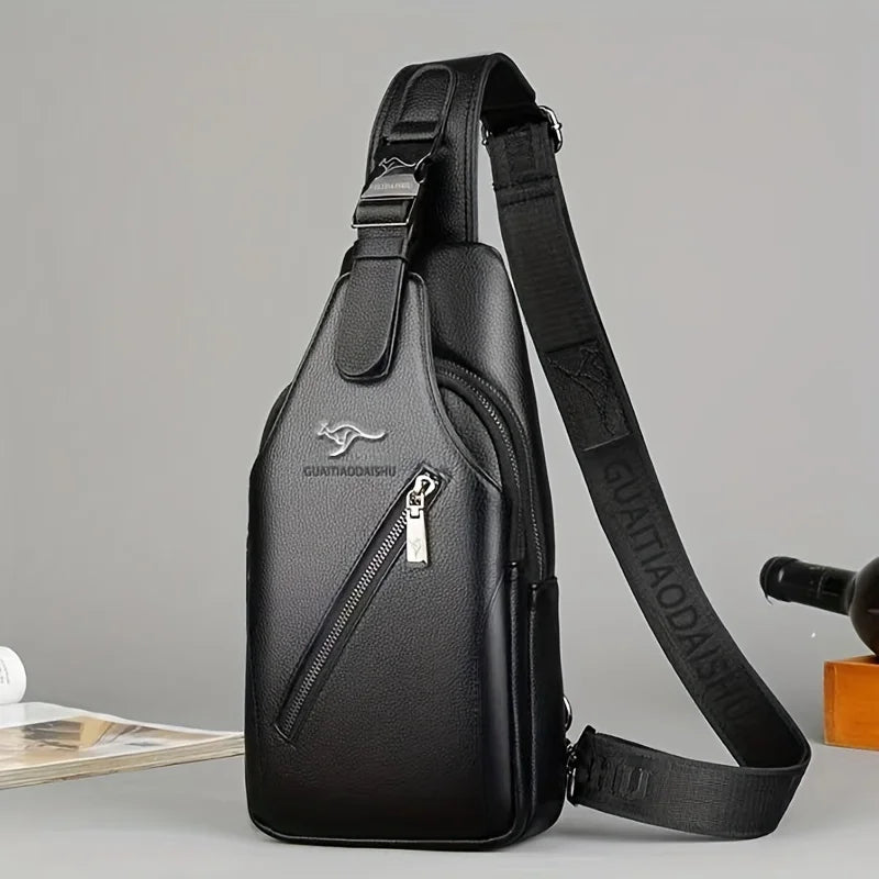 Men's Leather Chest Bag Multi-Function Travel Storage Bag Men's Messenger Bag Hardware Zipper Men's Chest Bag Bag