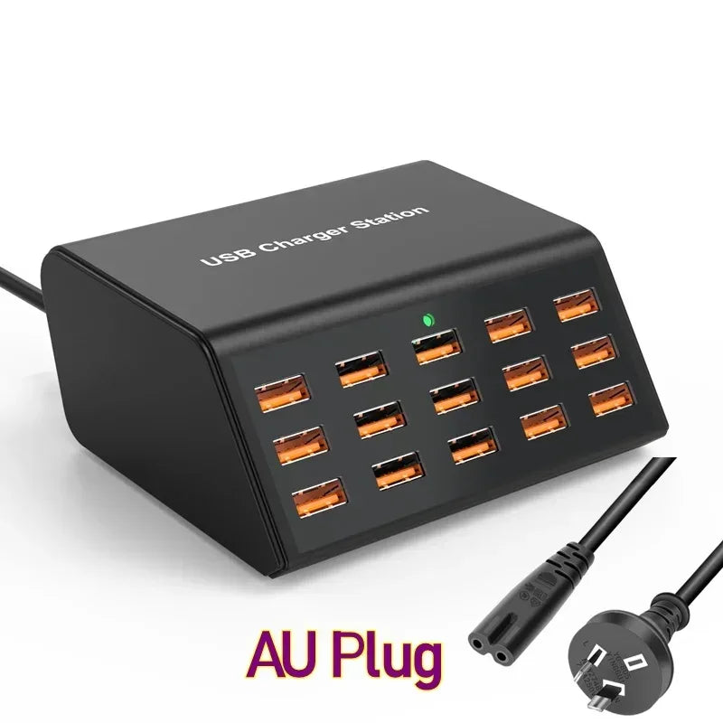 100W Desktop Universal USB Charger 15 Ports USB Fast Charging Station For Ipad Iphone 15 14 13 12 Pro Max Samsung S24 Tablet - Urbizia