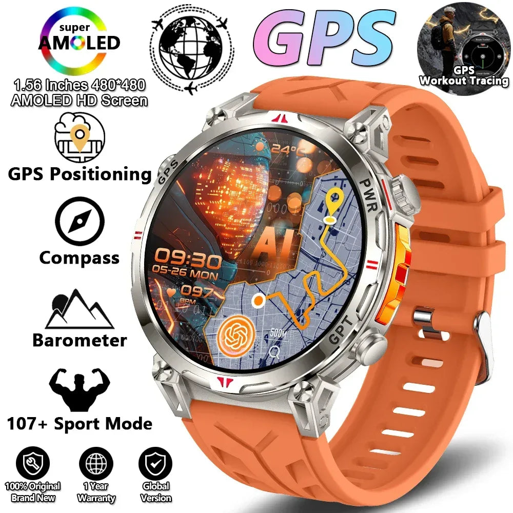 2026 New Outdoor Sports Smartwatch Men GPS Positioning 650mAh HD Call 1.56-inch AMOLED Screen Compass 5ATM Waterproof Watch Man - Urbizia