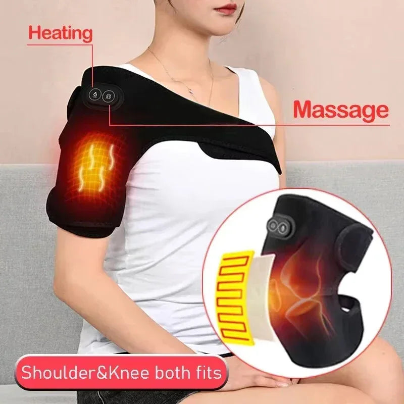 Smart Heated Massage Brace for Shoulder - Support with Graphene Heating & Pulse Vibration for Joint & Muscle Massage - Urbizia