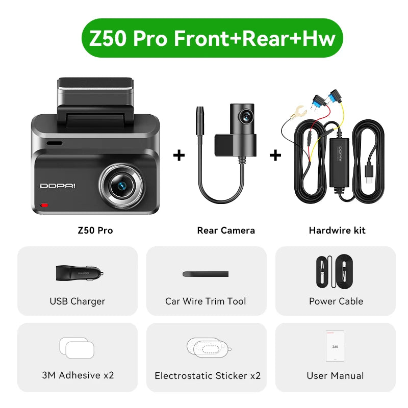 DDPAI Z50 Pro Dash Cam 4K Car DVR 3"IPS Screen 5GHz WiFi GPS ADAS 24H Parking Monitor Front and Rear Dashcam Car Camera