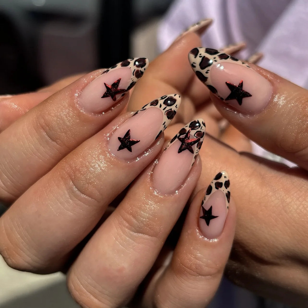24Pcs Black Y2K Fake Nails with Diamond – Long Almond Butterfly Design Halloween Press-on Nails