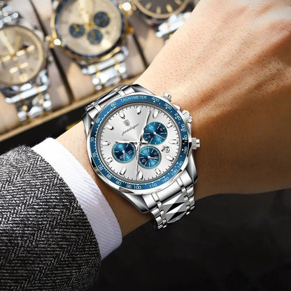 POEDAGAR Luxury Brand Men Watch Waterproof Luminous Stainless Steel Men's Watches Chronograph Date Quartz Business Watch For Man