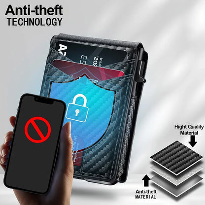 Men Vintage Leather Wallet RFID Blocking Aluminum Auto Pop Up Credit Card Holder for Men