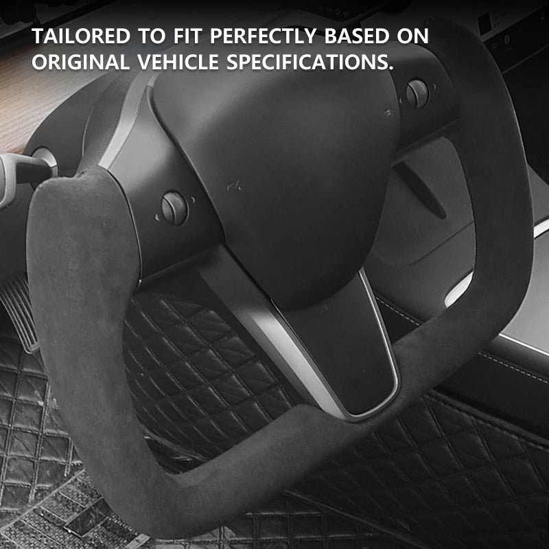 NovaAcc Yoke Steering Wheel For Tesla Model Y 3 2017 2018 2019 2020 2021 2022 2023 Heating Black Nappa Suede Car Accessories