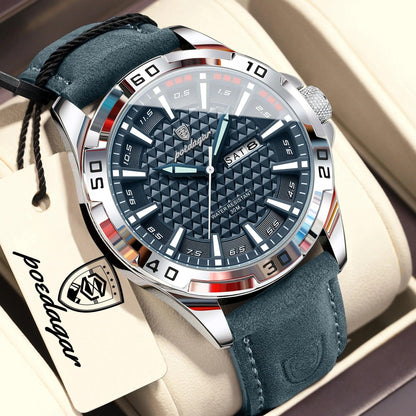 POEDAGAR Original Business Man Wristwatch Waterproof Luminous Date Week Casual Watch For Men Quartz Leather Luxury Fashion Men's Watches Reloj