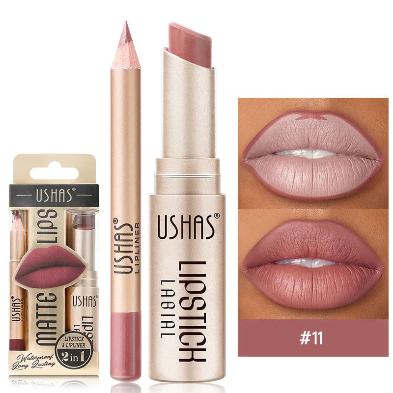 USHAS 12-Color Lip Liner & Matte Lipstick Set