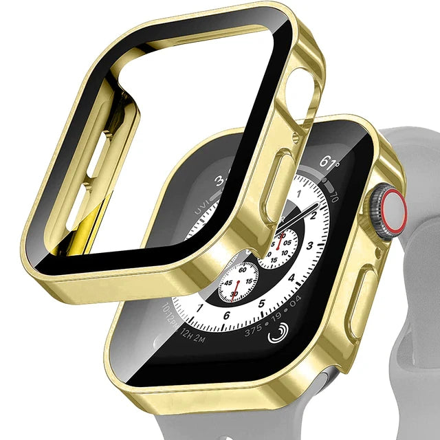 Glass+Case for Apple Watch 42 46mm 45mm 41 49 44mm 40 Mm Straight Edge Screen Protector Cover Case iWatch SE 6 7 8 9 10 11 Ultra