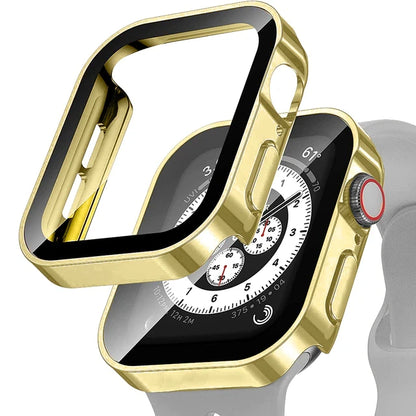 Glass+Case for Apple Watch 42 46mm 45mm 41 49 44mm 40 Mm Straight Edge Screen Protector Cover Case iWatch SE 6 7 8 9 10 11 Ultra