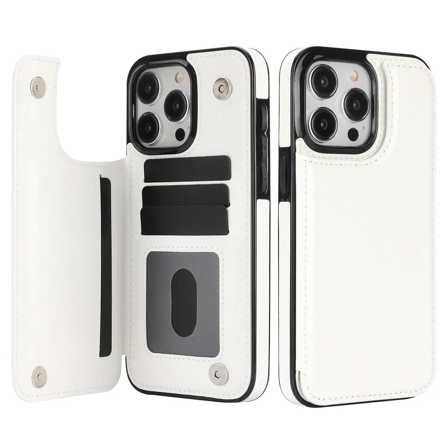Wallet Double Button With Card Slot Stand Flip Leather Case For iPhone 16e 16 Pro Max 15 Plus 14 13 12 Mini 11 SE3 SE2 X XR 8 7