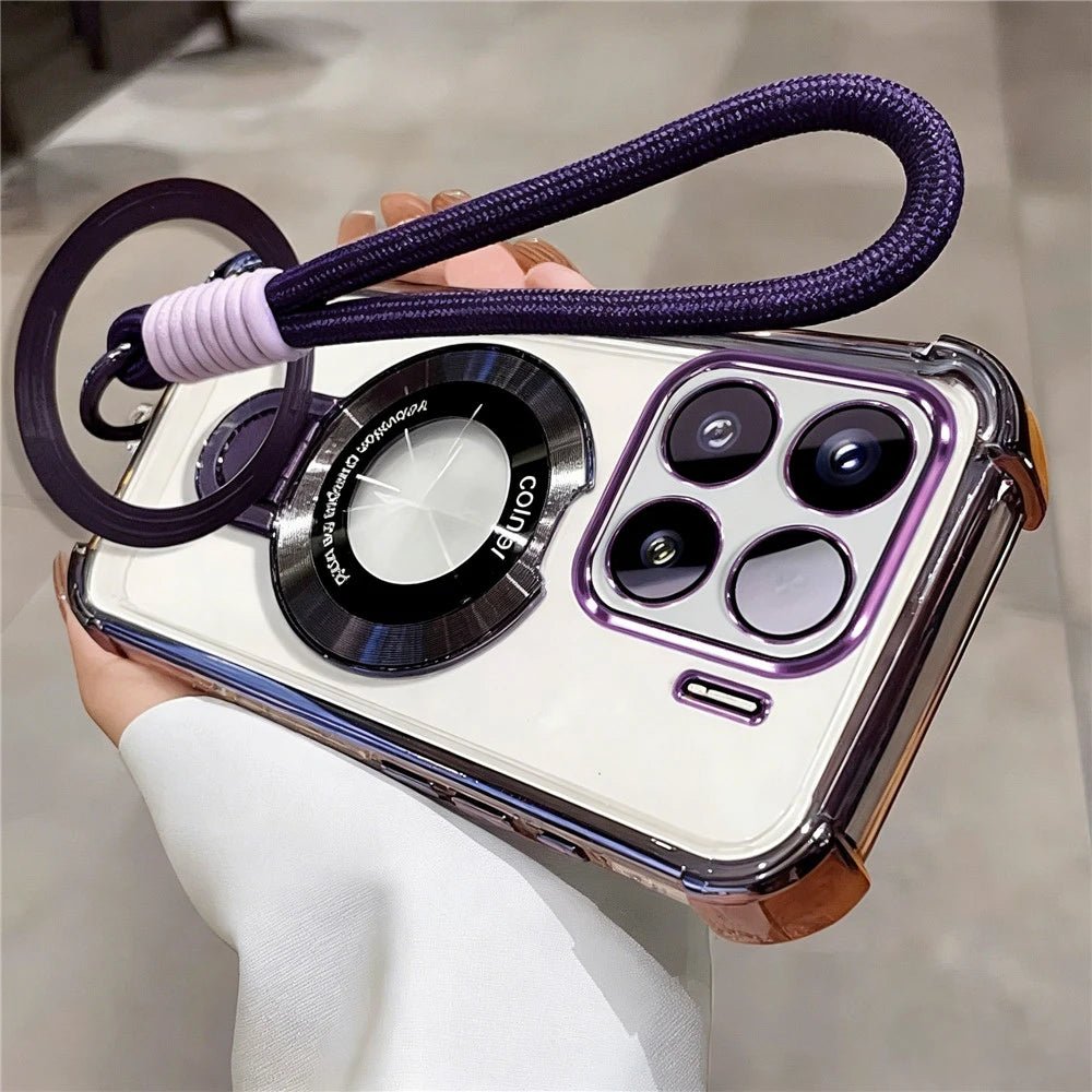 Rope Lanyard Strap Stand Phone Case For Samsung S26 S25 S24 S23 S22 S21 Plus FE Ultra Edge Transparent Shockproof Silicone Cover