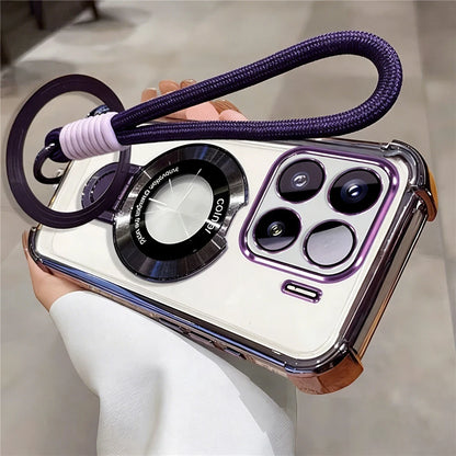 Rope Lanyard Strap Stand Phone Case For Samsung S26 S25 S24 S23 S22 S21 Plus FE Ultra Edge Transparent Shockproof Silicone Cover