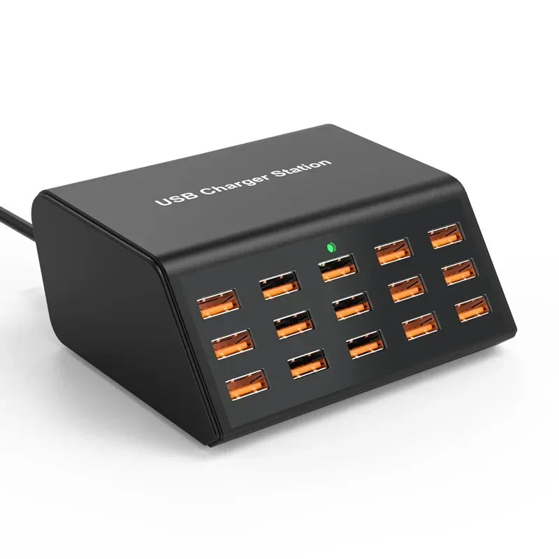 100W Desktop Universal USB Charger 15 Ports USB Fast Charging Station For Ipad Iphone 15 14 13 12 Pro Max Samsung S24 Tablet - Urbizia