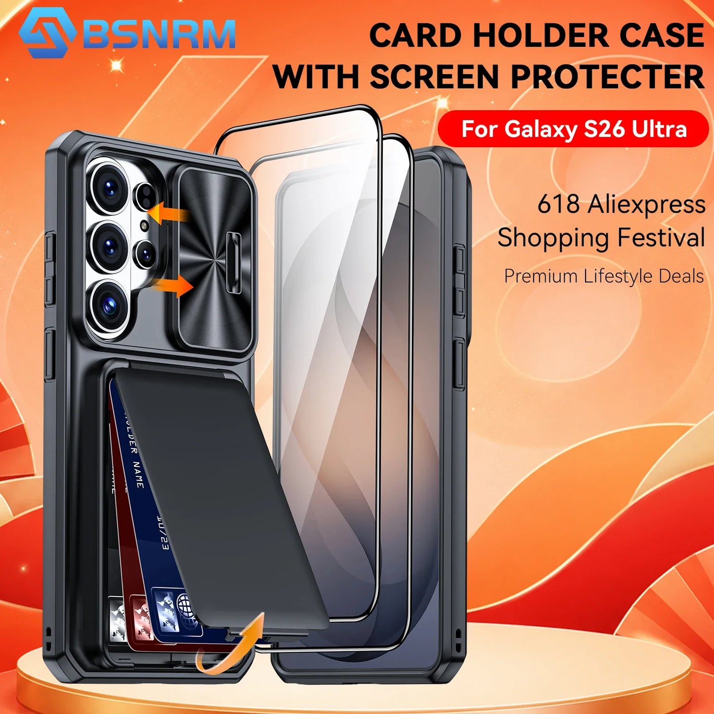 618 Hot Deals For Samsung Galaxy S26 Ultra Phone Case,with Cards Holder (FIFD Blocking) Shockproof Wallet Phone Case-Black