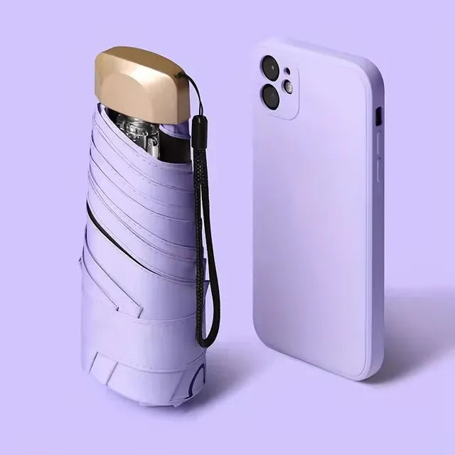 Mini paraguas de bolsillo para lluvia, sombrilla plegable de vinilo con protección ultravioleta UV, parasol de bolsillo, cápsula