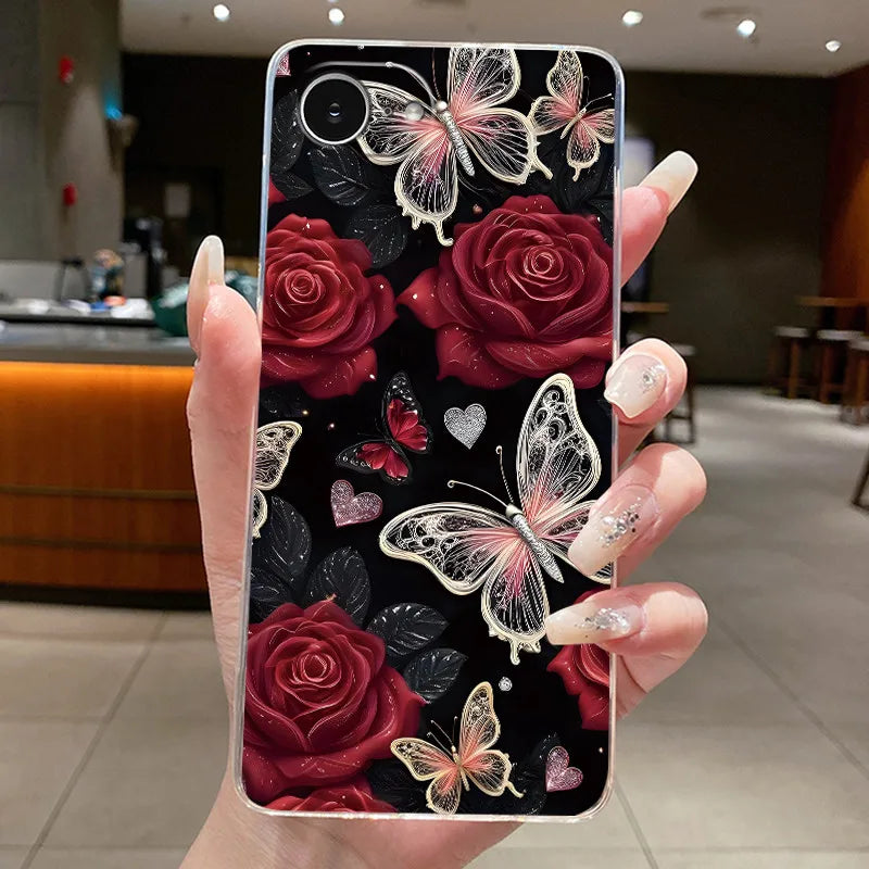 For iPhone 16e Case Clear Luxury Fashion Butterfly Flowers Soft TPU Silicone Jelly Back Cover for Apple iPhone 16e Phone Case