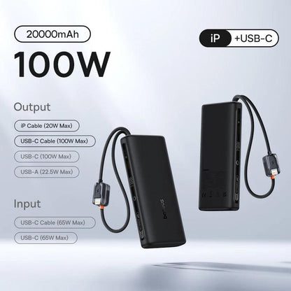 Baseus 145W Power Bank 25000mAh Fast Charging Built-In Type-C Cable Portable Battery Charger for iPhone Samsung MacBook Tablet