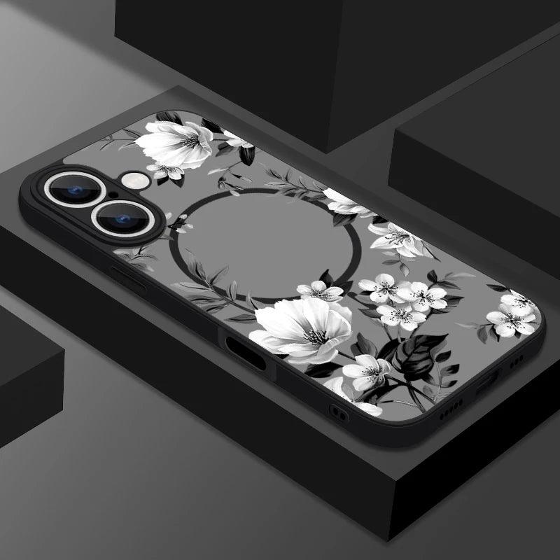 Translucent Matte Floral MagSafe Case for iPhone Series