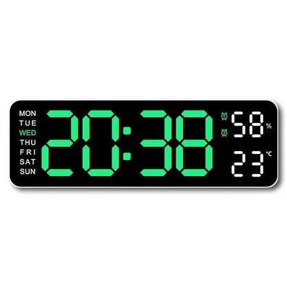 9 Inch Large Digital Wall Clock USB Powered TEMP Humidity Week Auto Dimmer DST Table Clock 12/24H Electronic LED Alarm Clock - Urbizia