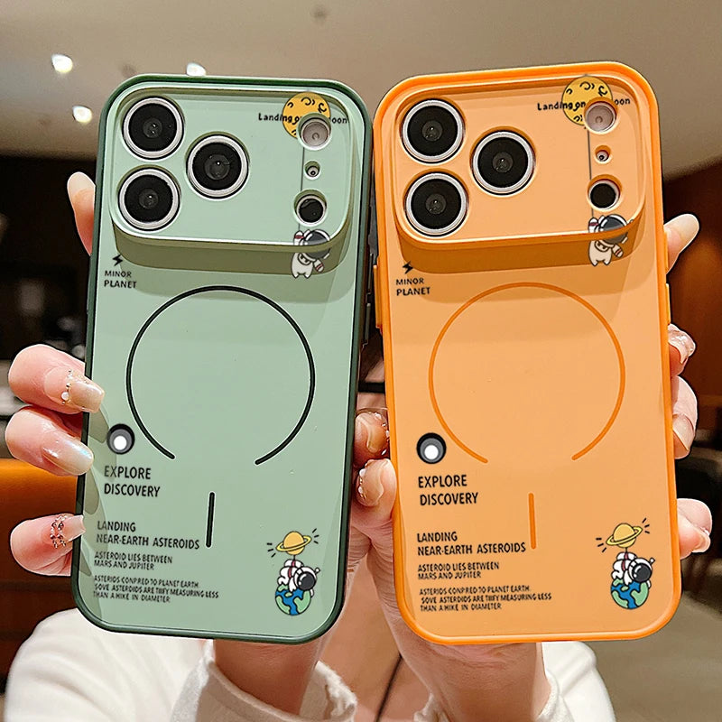 Hanging Astronaut Pattern Case For iPhone 17 Pro Max Magnetic For Magsafe Skin Feeling Cover For iPhone 16 Pro Max 15 14 13