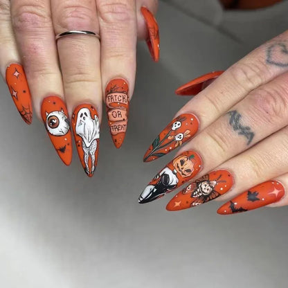 24Pcs Halloween Spider Print False Nails – Gothic Short Round Press-on Nail Tips for Women