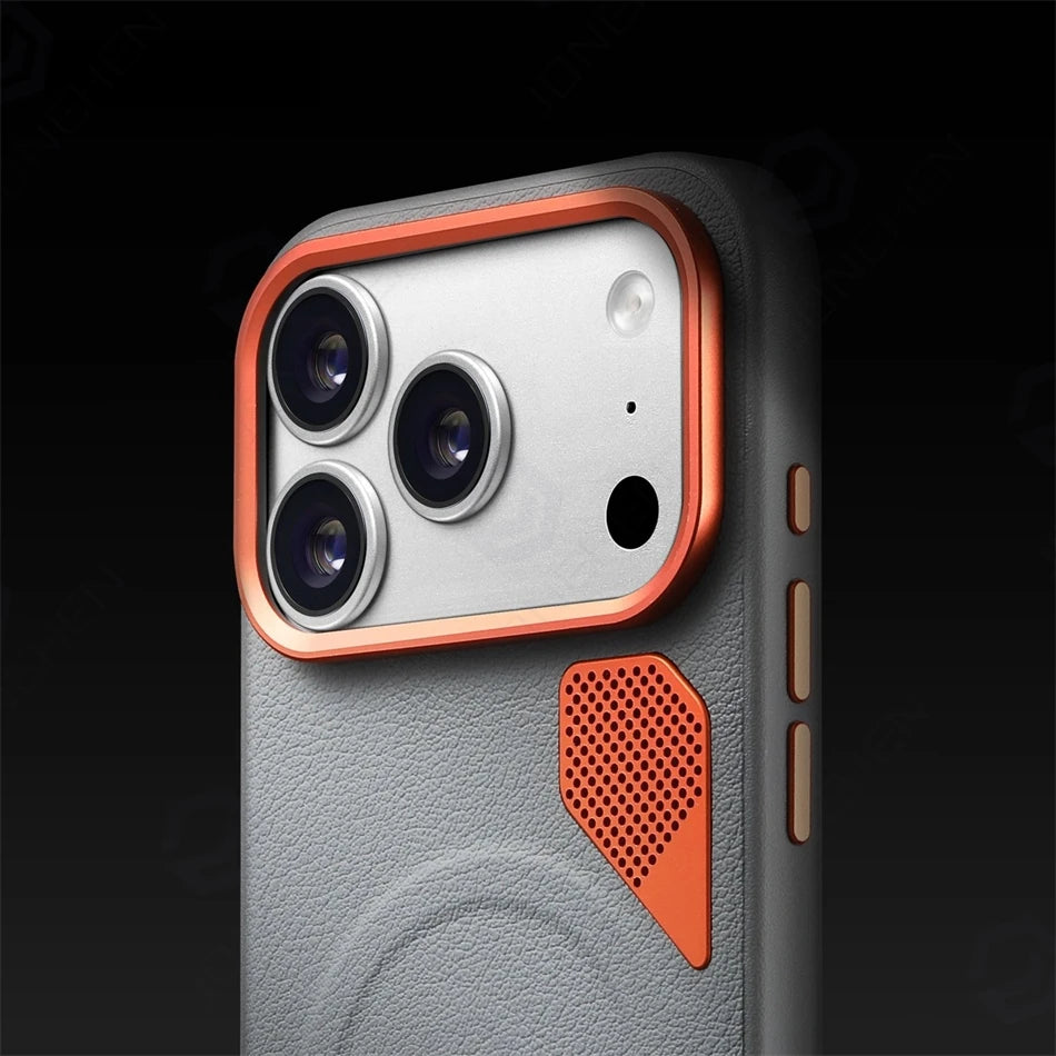 For iPhone 15 16 17 Air 18 Pro Max Magnetic Case Busines High Quality Leather Hard Heat Dissipation Alloy Len Cover For Magsasfe