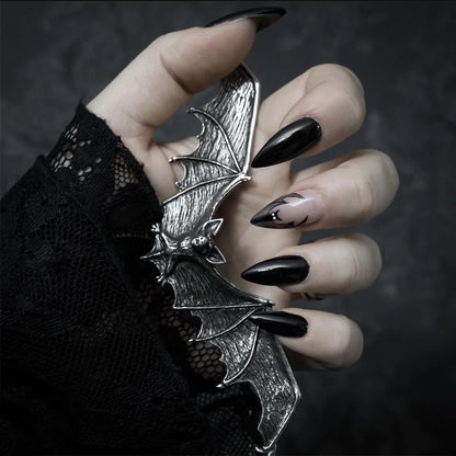 Black Cool Fake Nails – Halloween Bat Press on Nails