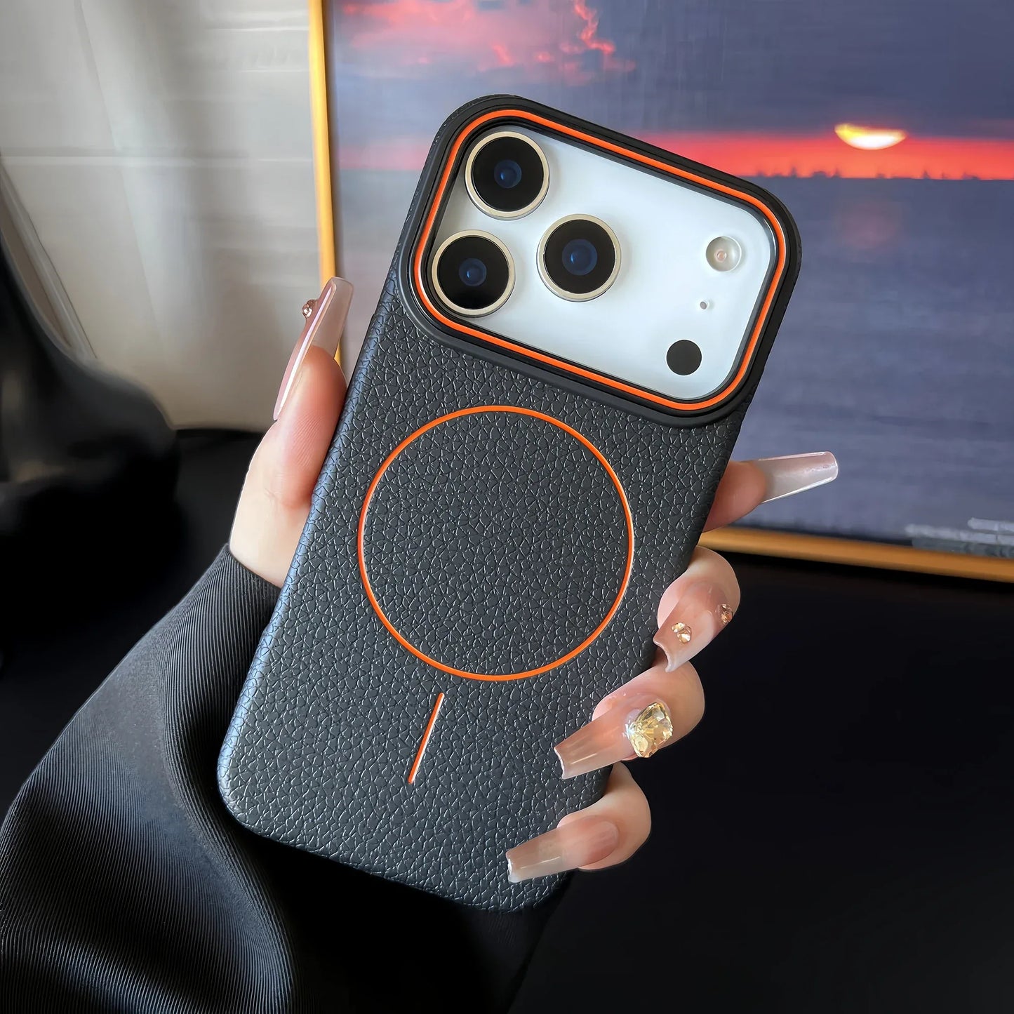 Litchi Pattern For Magsafe Leather Texture Phone Case For iPhone 17 16 15 14 13 12 11 Pro Max Air Plus Magnetic Shockproof Cover