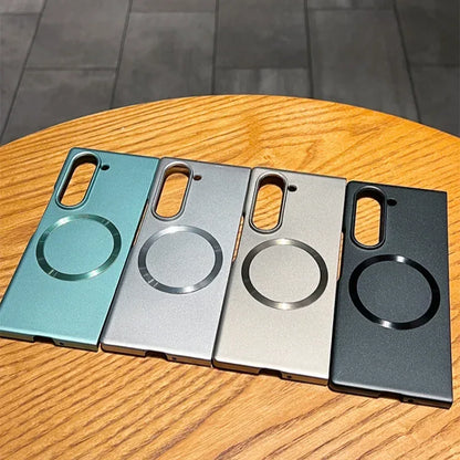 Ultra Thin Metal Paint Plating Magnetic Frosting Case For Samsung Z Fold 7 6 5 4 3 Slim Matte For Magsafe Wireless Charge Cover