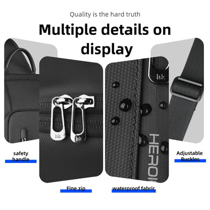 HK Anti-theft Men's Shoulder Bag Waterproof Chest Crossbody Bag with USB Oxford Leisure Satchel Multi-Pockets Sling Bag for Male
