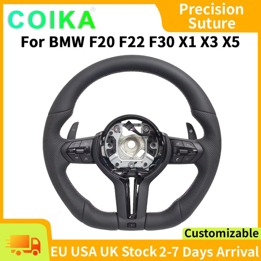 Perforated Flat Steering Wheel For BMW E90 E87 E70 E84 F10 F06 F20 F30 F15 F25 F23 F48 Black Button Fat Sport Upgrade