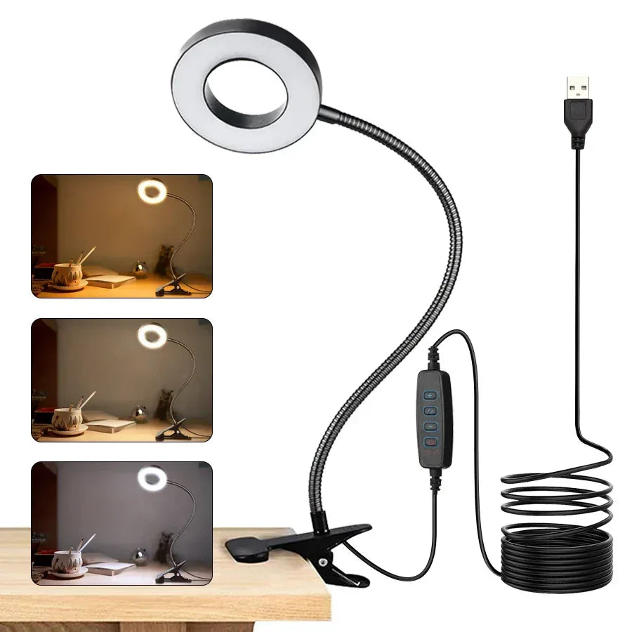 USB Rechargeable LED Desk Lamp,3 Modes Touch Dimming Eye-Caring Table Lamp w/Folding Clamp,Portable Night Light for Study Read - Urbizia