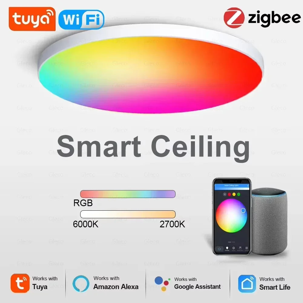 Tuya Zigbee 3.0 Smart Ceiling Light Wifi RGBCW Led Ceiling Lamp Livingroom Home Decoration Smart Lamp For Alexa, Google Home - Urbizia
