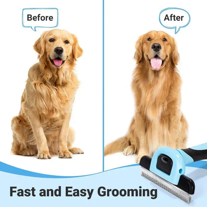 Pet Grooming Brush-Double Sided Shedding and Dematting Undercoat Rake Comb for Dogs and Cats Grooming and Care Deshedding Tool - Urbizia