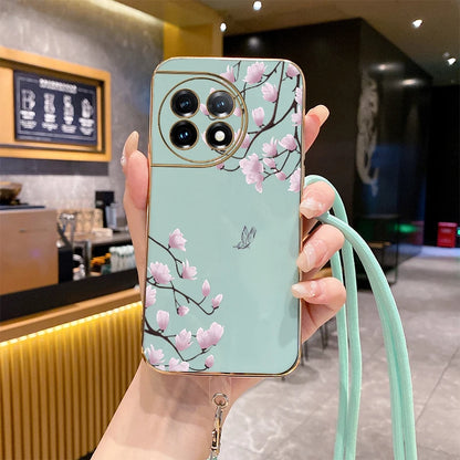 11R Pink plum Luxury Plating Phone Case For Oneplus 11R 11 12 11Pro 9R 9RT 9 10Pro 10T 8T 9Pro 10R Ace Pro 3 2V 3V 2 2Pro Cover