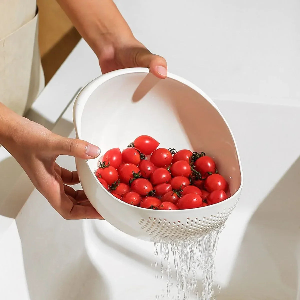 Multi-Purpose Rice & Fruit Drain Basket with Handle