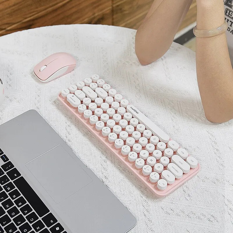 MOFII Wireless Keyboard and Mouse, Cute Colorful 68 Round Keycap Compact Keyboard for Computer, Computer, Desktop, Laptop