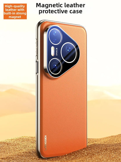for Magsafe Case for Huawei Pura 80 Pro Pro+ 70 Ultra Luxury Leather Plating Full Glass Lens Protection Magnetic Back Cover