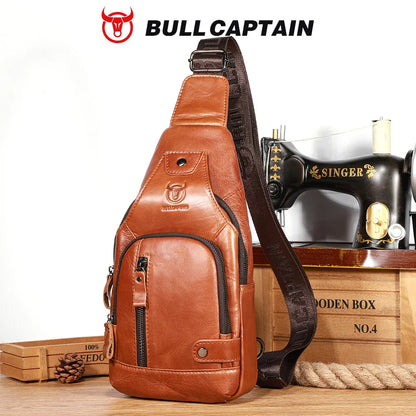 Bullcaptain Men's Usb Chest Bag 100% Genuine Leather Crossbody Shoulder Bags Multifunction Travel Outdoor Messenger Pack Fashion