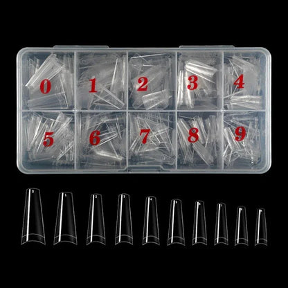 500pcs french Coffin Dancer Nail Tips Acrylic Nail Artificial Half False Flakes Nail Tips,10 Sizes with Clear Plastic Box for Na