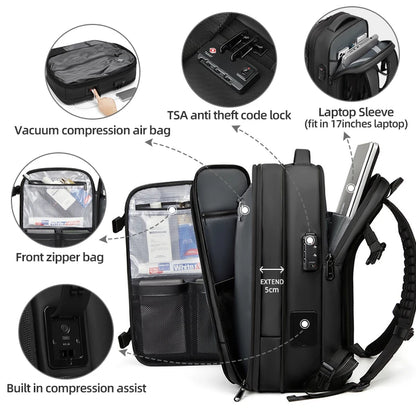 Men Travel Backpack One Click Start Pump Vacuum Compression Laptop Backpack Hiking Business 60L Extended Mountaineering Backpack