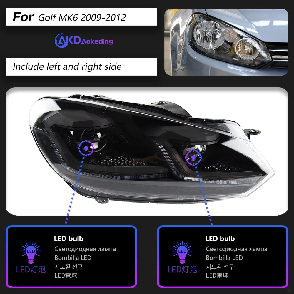 AKD Car Styling LED Head Lamp for Volkswagen Golf 6 Headlights 2009-2012 GOLF VI MK6 LED Headlight DRL Signal Lamp Automotive Accessories
