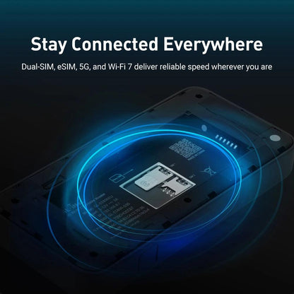 GL.iNet MUDI 7 GL-E5800 Wi-Fi 7 5G NR Travel Router Portable Mobile Hotspot Tri-Band with eSIM & Dual SIM Slot, 2.8" Touchscreen, Up to 5.76 Gbps, 2.5G Ethernet, 700Mbps VPN Secure, 13.5h Battery, for 4K Livestream