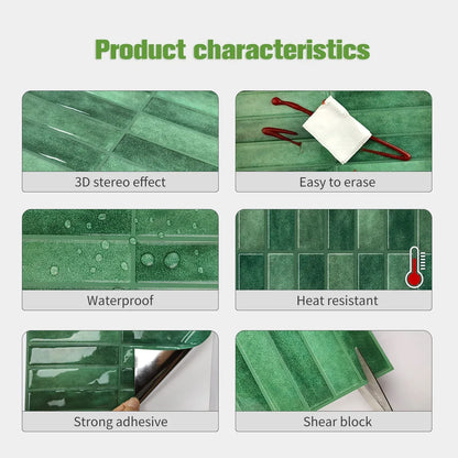 10 Sheets Peel and Stick Tiles 3D Waterproof Wall Tiles for Living Room RV PVC Wall Panels Interior Wall Decoration - Urbizia
