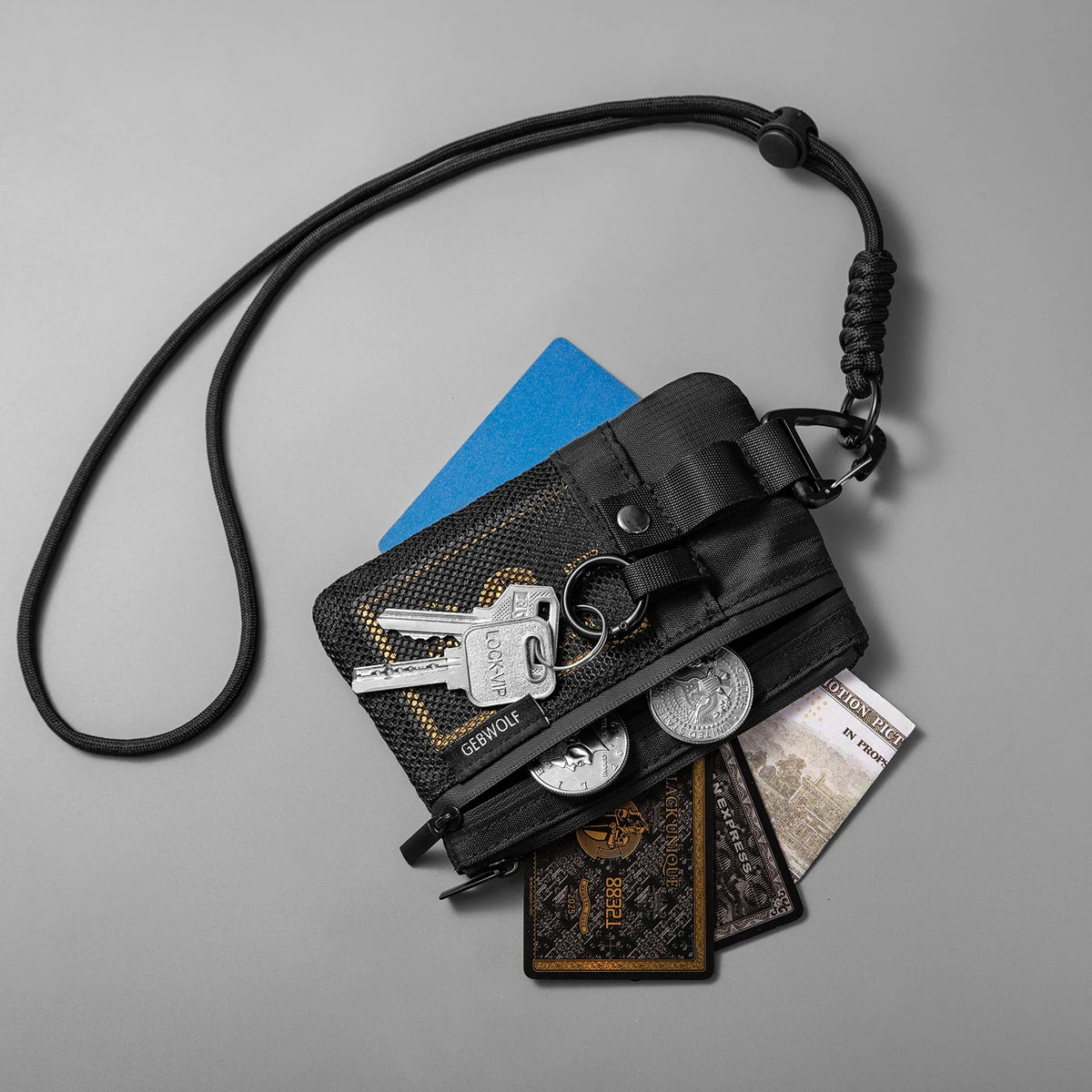 Minimalist RFID Blocking Small Wallet with ID Window,WaterResistant Zip Id Case Wallet with Lanyard Keychain for Cards,Cash