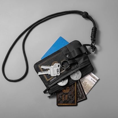 Minimalist RFID Blocking Small Wallet with ID Window,WaterResistant Zip Id Case Wallet with Lanyard Keychain for Cards,Cash
